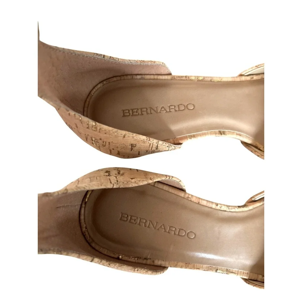 Bernardo Raleigh Heels Size 7.5‎ Cork Gold Flecks Strappy Platforms Shoes $166.